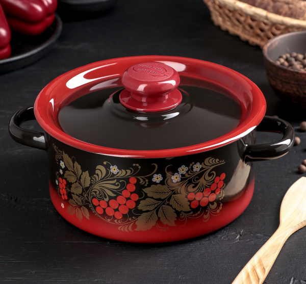 Кастрюля, 2 л, цил декор красно-черная с тонированием МИКС /2188301