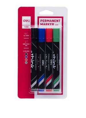 Набор маркеров перманентных 4цв., Deli Think скошенный пиш. наконечник 1.5-5мм EU10101