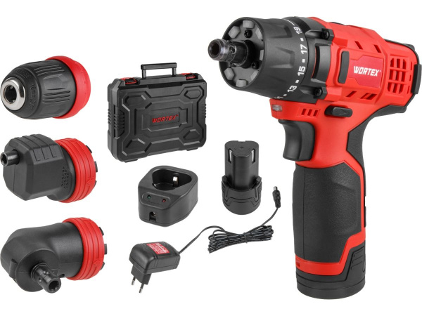 Аккум. дрель-шуруповерт WORTEX BD 1215 LiSET в чем. + 2 угловые насадки (Быстросъемный патрон, шуруп