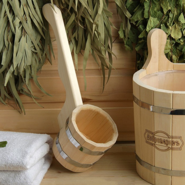 Ковш-черпак из липы, нержавеющий обруч, с горизонтальной ручкой, 0,5л, "Добропаровъ"/3782873