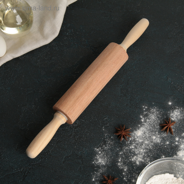 Скалка деревянная, 35 см, с ручками 3943158