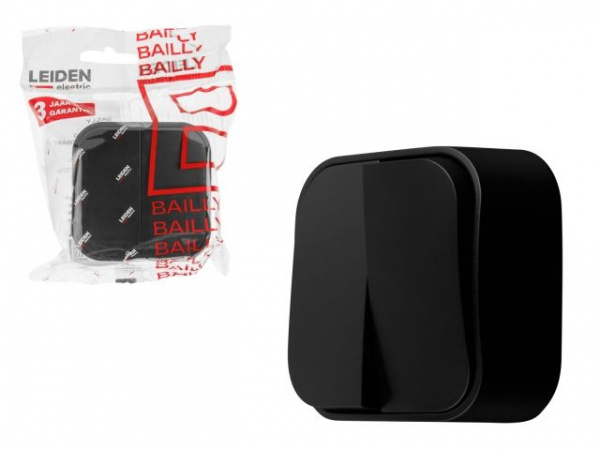 Выключатель 2 клав. (открытый, 10А) черный, Bailly, LEIDEN ELECTRIC (806012)