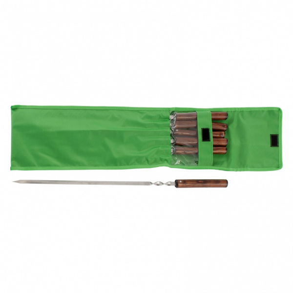 Набор шампуров плоских, 650 мм, с цельной деревянной рукояткой, в чехле, 6 шт, Camping Palisad/69682