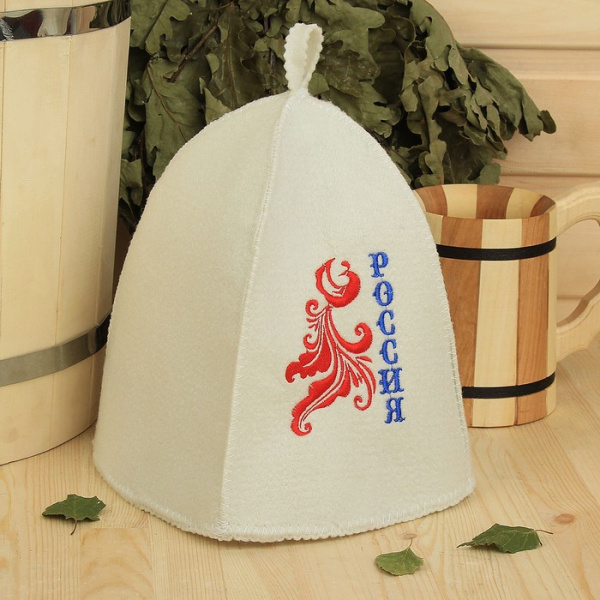 Банная шапка с вышивкой "Россия" синяя надпись /2950338