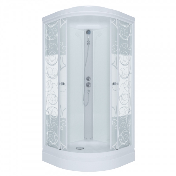 Кабина душевая "Стандарт 90*90 А" ДНЗ, УЗОРЫ, полукруг, низкий поддон. (7 мест+сифон D90мм) ЭКСТРА