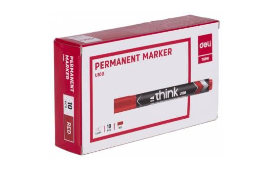 Маркер перманентный Deli Think красный с круглым острием EU10040