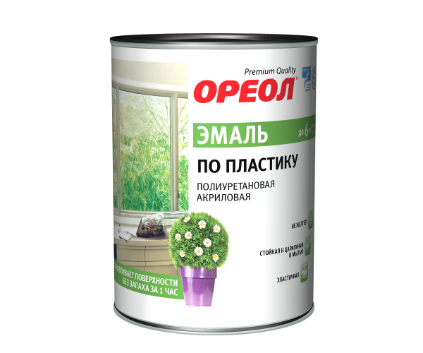 Эмаль по пластику полиуретановая "ОРЕОЛ" полуматовая белая 0.9 кг
