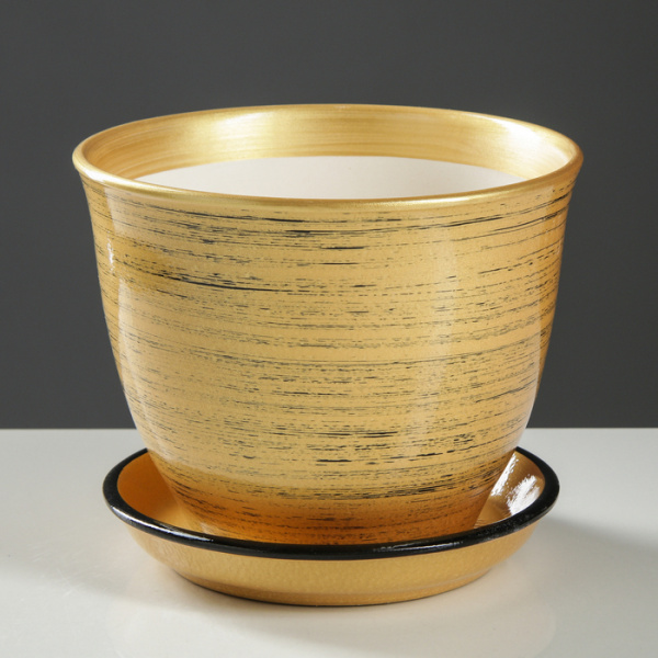 Горшок для цветов "Кедр №2" 2,2л золото-черный 1489691