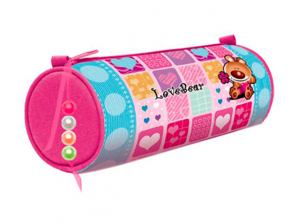 Пенал мягкий тубус с бусинами на молнии LOVE BEAR 1 , без наполнения, 220х70 мм, (ОНИКС)
