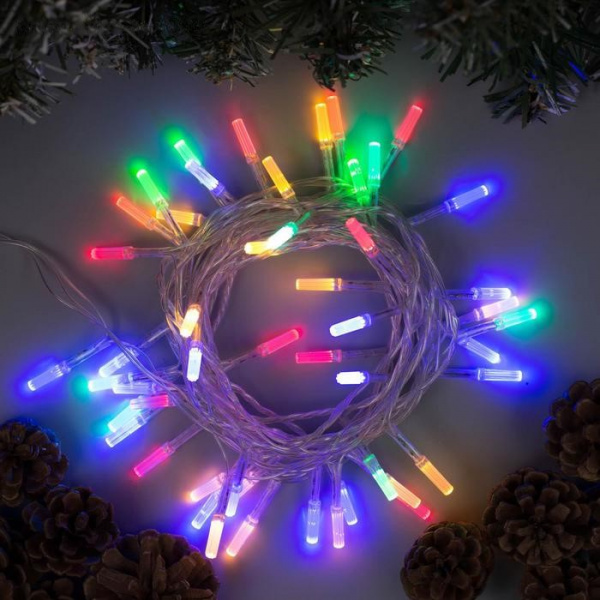 Гирлянда «Нить» 5 м с насадками «Звёздочки», прозрачная нить, 50 LED, свеч.ульти, 8 реж. /3590713