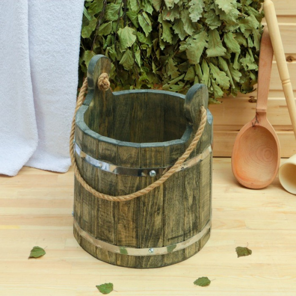 Ведро из липы, "Емеля", 10л, нержавеющий обруч, ручка-веревка, крашеное, "Добропаровъ"/1335452