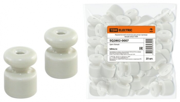 Изолятор керамический для ретро провода "ЭКО" (25шт) белый TDM (SQ2802-0007)