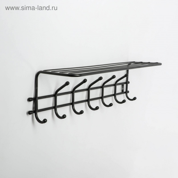 Вешалка настенная с полкой на 7 крючков «Комфорт 7», 62×20×10 см, цвет чёрный/5179141
