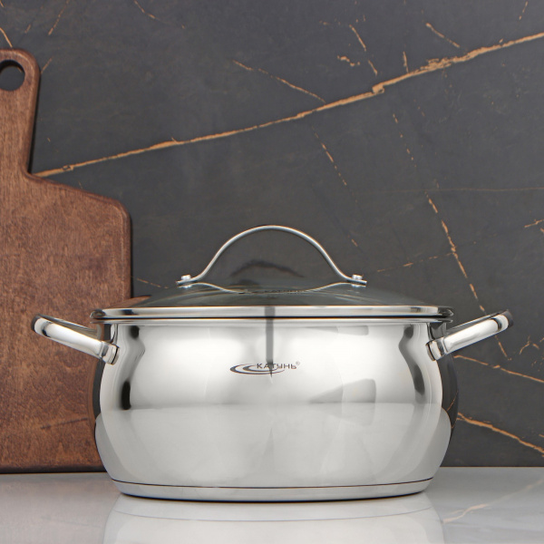 Кастрюля «Медея», 5,2 л, d=24 см. стеклянная крышка, индукция /193445