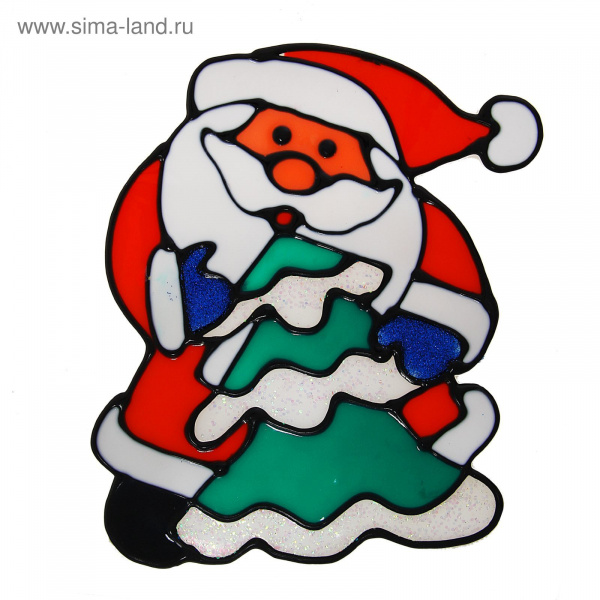 Наклейка на стекло Дед мороз с елкой кайма 1113572