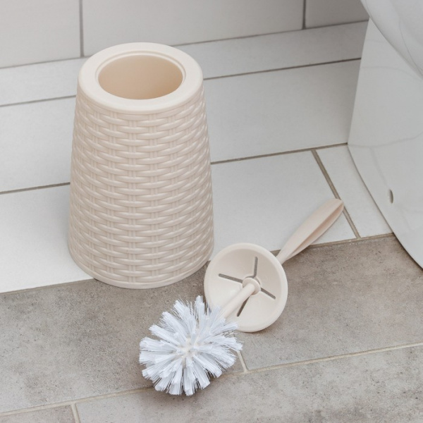 Ёршик для унитаза с подставкой «Плетёнка», 13,5×13,5×38,5 см, цвет слоновая кость /696549