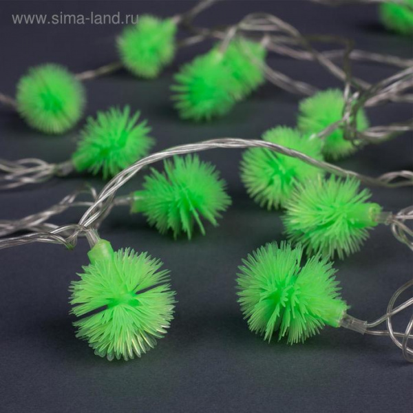 Гирлянда «Нить» 5 м «Ёжики зелёные»,свечение зелёное, 8 режимов, 220 В /3590696