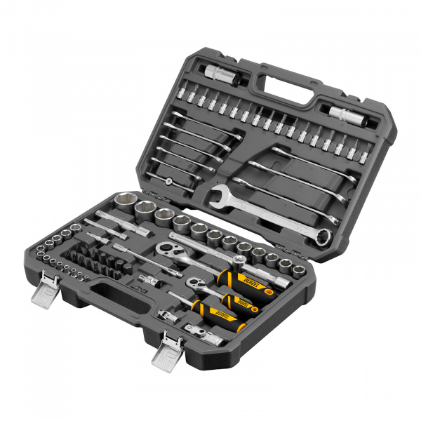 Набор инструментов, 1/2", 1/4", CrV, S2, пластиковый кейс, 82 предмета Denzel/15809