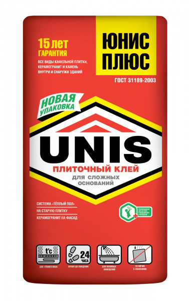 Клей плиточный Юнис Плюс 25 кг.