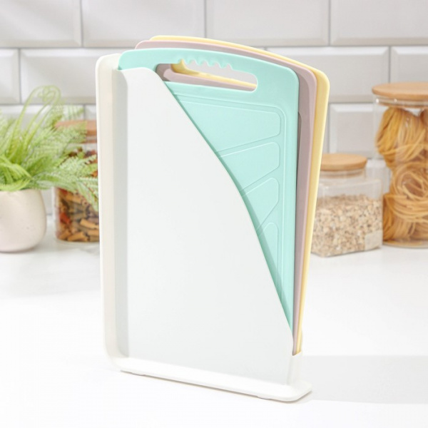 Набор досок разделочных на подставке, 3 шт, 32×20 см, цвет белый/9594424