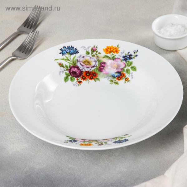 Тарелка глубокая 24 см "Идиллия. Букет цветов", 500 мл/1303879