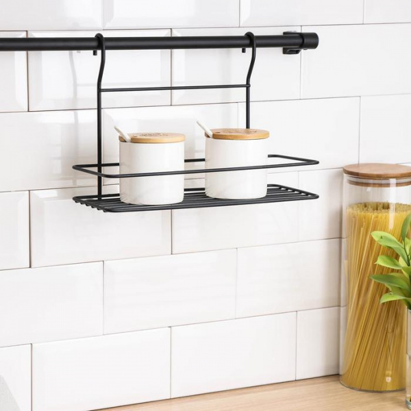 Полка на рейлинг Tekno-tel Re'Black, 1 ярус, 12×30×22 см, цвет чёрный/5403410