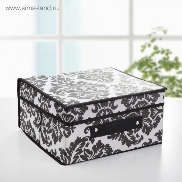 Короб для хранения с крышкой 30х28х15см "Вензель" бело-черный 709751