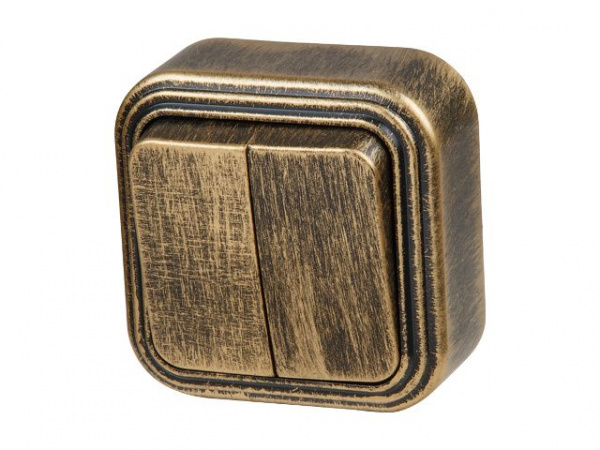 Выключатель 2 клав. (открытый, до 6А) бронз.(VA56-232-ЧБ) (JP7413-02)