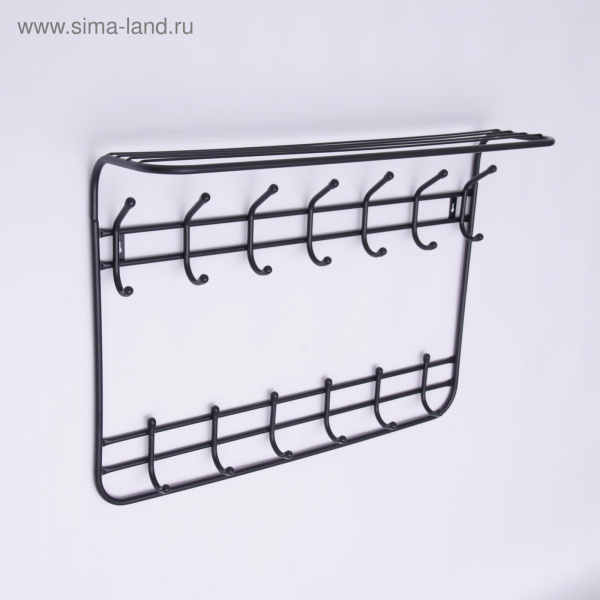 Вешалка настенная с полкой на 13 крючков «Комфорт», 80×10×55 см, цвет чёрный/5365655