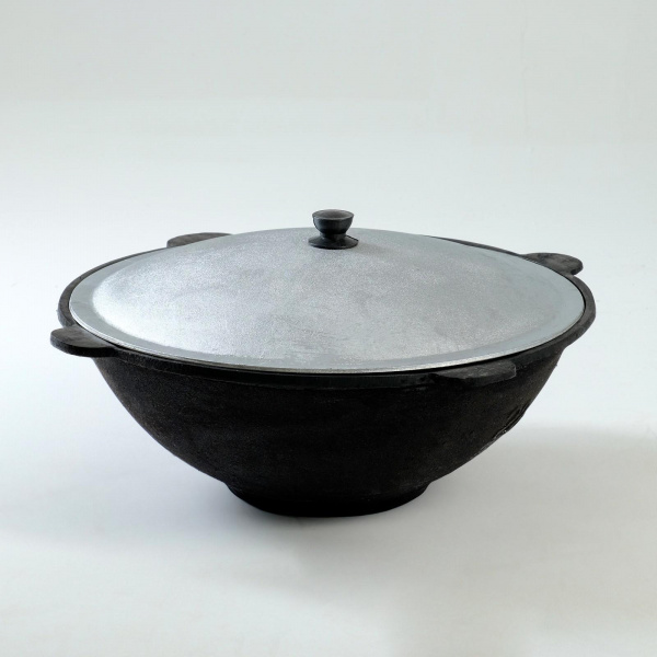 Казан чугунный, 22 л, плоское дно, алюминиевая крышка/6908287