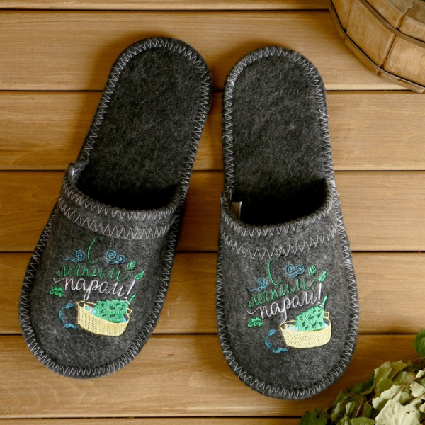 Тапочки банные войлок с вышивкой "С легким паром" ушат /4859537
