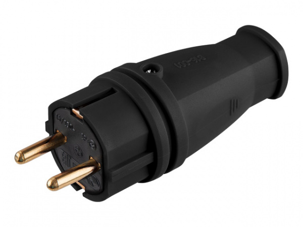 Вилка (с/з, 16А, 250В) каучук, черная Юпитер (В16-001)/JP7602-01