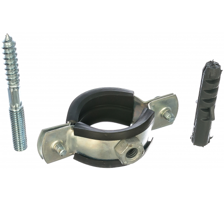 Хомут сантехнический для труб 32-36 (1"), с резиновым уплотнением, шпилькой и дюбе, 1 шт/SMK2-55