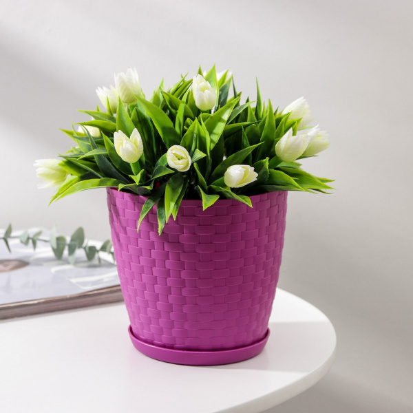 Горшок для цветов с поддоном «Ротанг», 1,2 л, цвет сиреневый /1306728