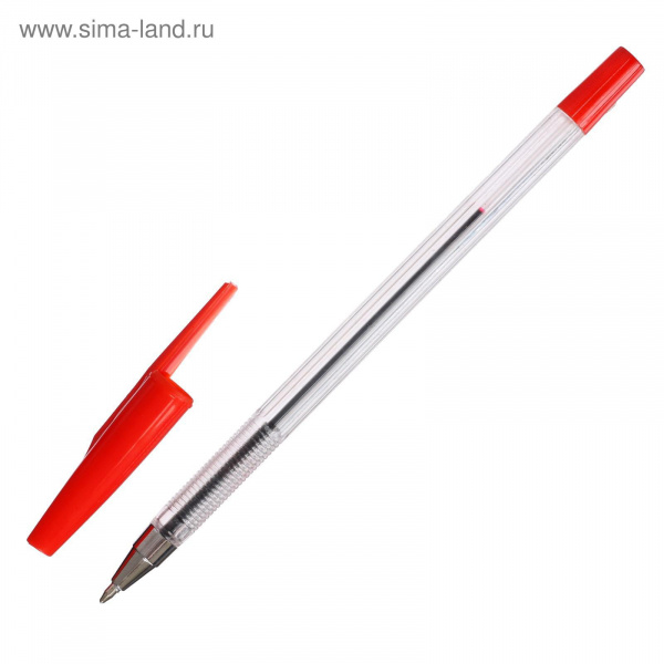Ручка шариковая, 0.5 мм, стержень красный, корпус прозрачный, рифлёный держатель/2879126