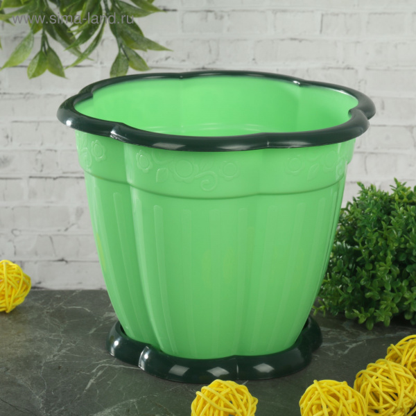 Горшок для цветов 1,5 л "Восторг", поддон, цвет зеленый