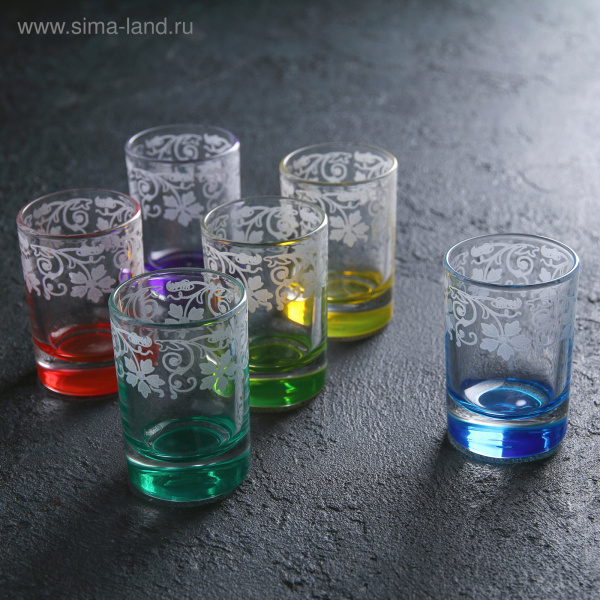 Набор стопок 6 шт 50мл "Лель. Лоза" 1022-ГН гравировка цветное дно 1599326