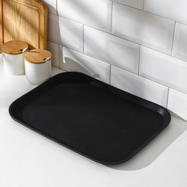 Поднос прорезиненный, 41×31 см, цвет чёрный/ 1030122