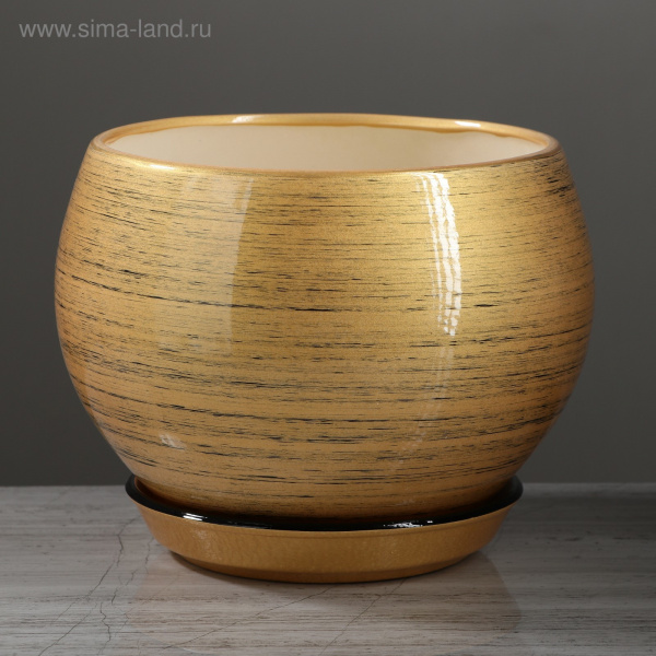 Горшок для цветов "Шар" 4,1л. глянец золото-черный 1489747