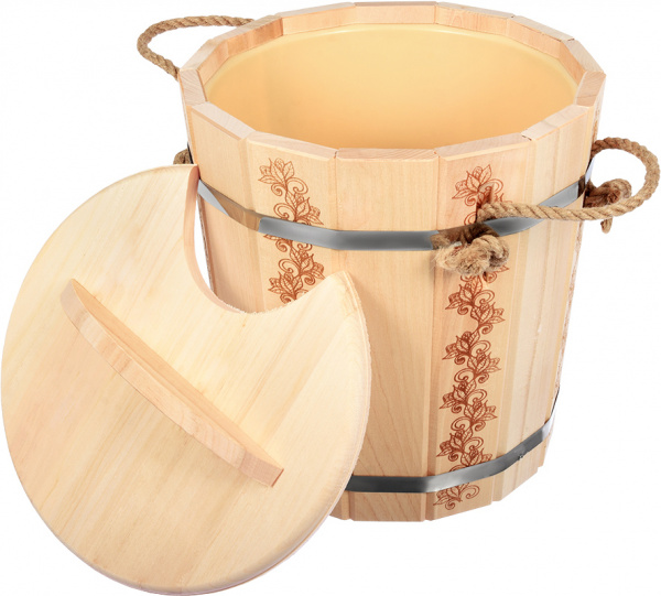 Запарник 14 л. «Цветочный орнамент» с пластиковой вставкой с крышкой, липа, "Банные штучки" /32695