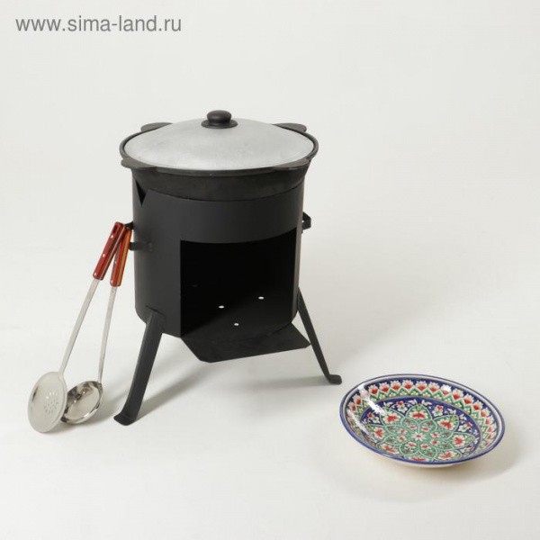 Набор для плова: казан 12л, печь под казан, шумовка 47см, поварешка 47см, ляган 33см /5139402