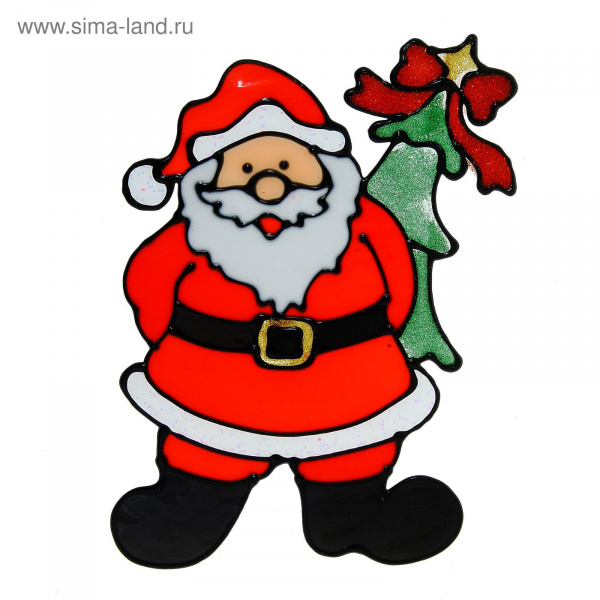 Наклейка на стекло Дед мороз прячет елку 1113578