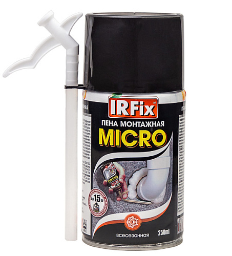 Пена монтажная Irfix, Micro, бытовая, 15 л, 250 мл, -10 + 35 С, всесезонная, 10024