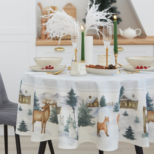 Скатерть Этель "Forest animals" d=215 +/- 3см, 100%хл, саржа 190 гр/м2 /7319016