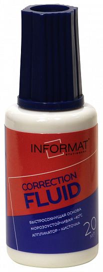 Корректирующая жидкость INFORMAT 20 мл, на основе растворителя, с кисточкой /049154