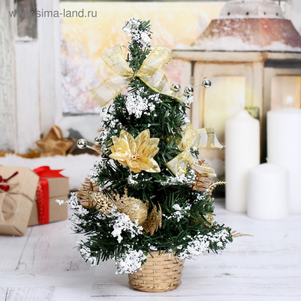 Елка 30см в горшке снег золото 717974