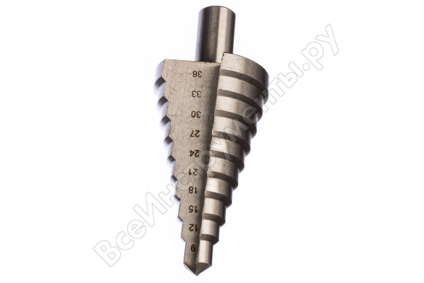 Сверло ступенчатое, 9 ступеней (9/13/15/18/21/24/27/33/36мм) /36399
