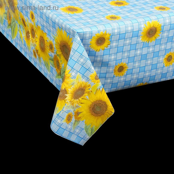 Клеенка столовая на ткани "Подсолнухи на голубом" 1107377 *25
