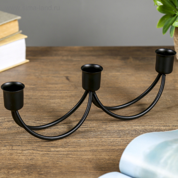 Подсвечник металл на 3 свечи "Качели" чёрный 8,5х26,5х5,5 см/ 4098193