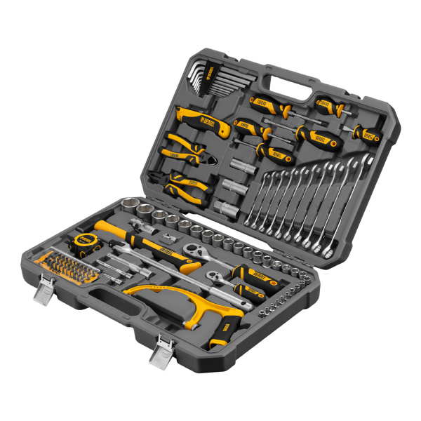 Набор инструментов, 1/2", 1/4", CrV, S2, пластиковый кейс, 100 предметов Denzel/15803